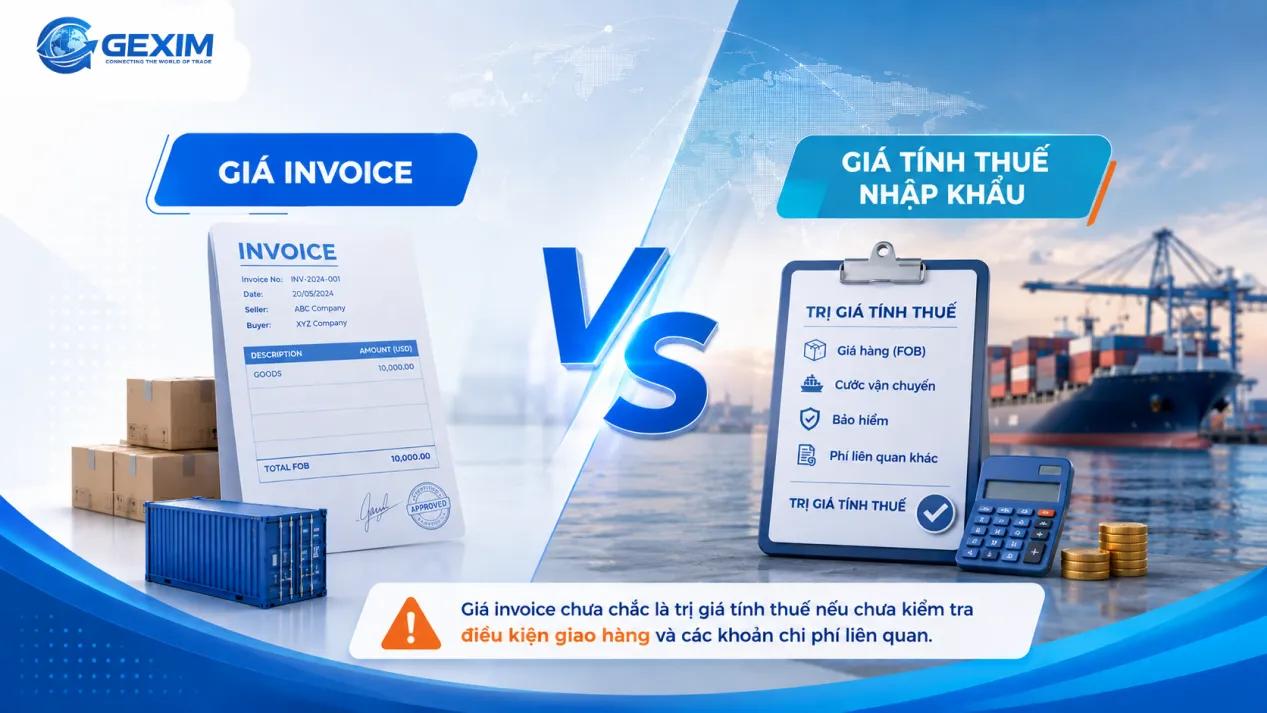 So sánh giá invoice và giá tính thuế nhập khẩu.