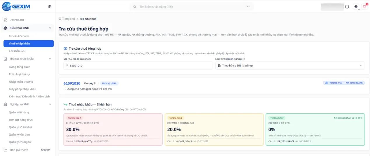 GExim.ai hỗ trợ tra cứu thuế tổng hợp dự kiến với đầy đủ các nhóm thuế hiện tại