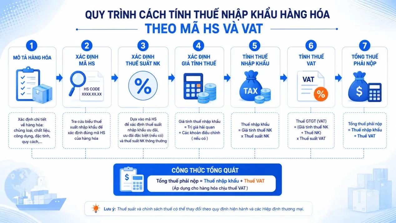Quy trình 7 bước tính thuế nhập khẩu hàng hóa và công thức tổng quát
